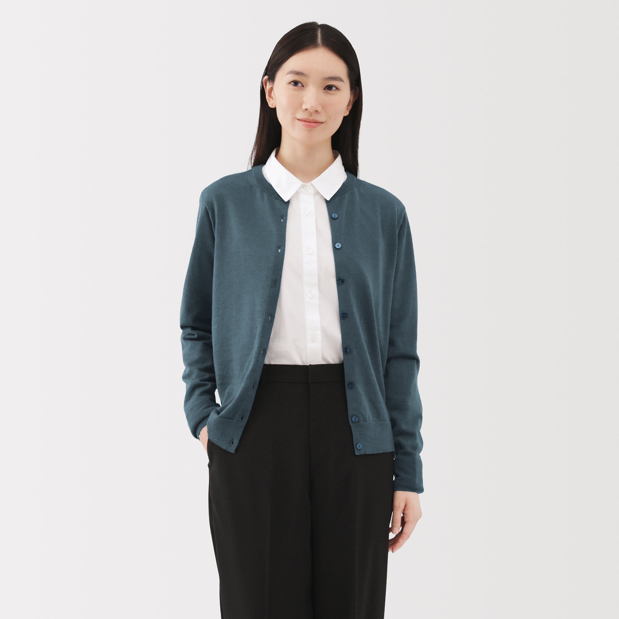 Wool Crew Neck Cardigan