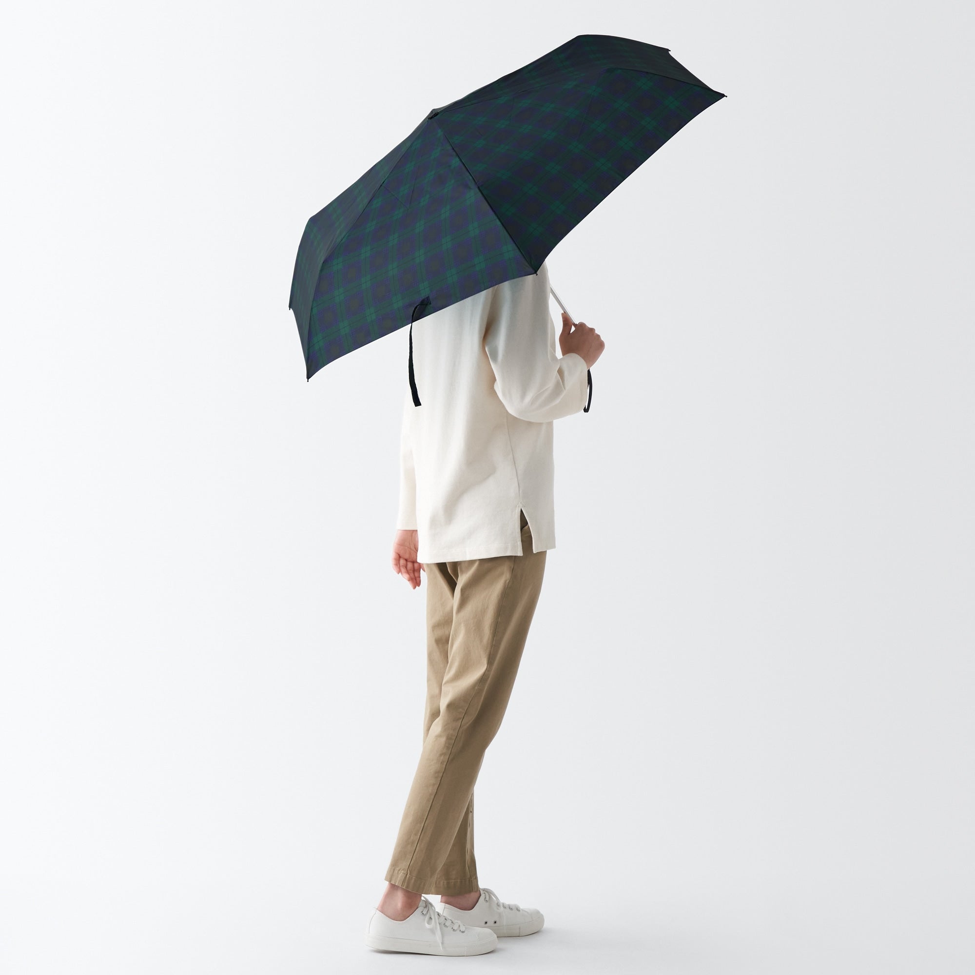 Compact Foldable Umbrella - Dark Green Check - Image 2