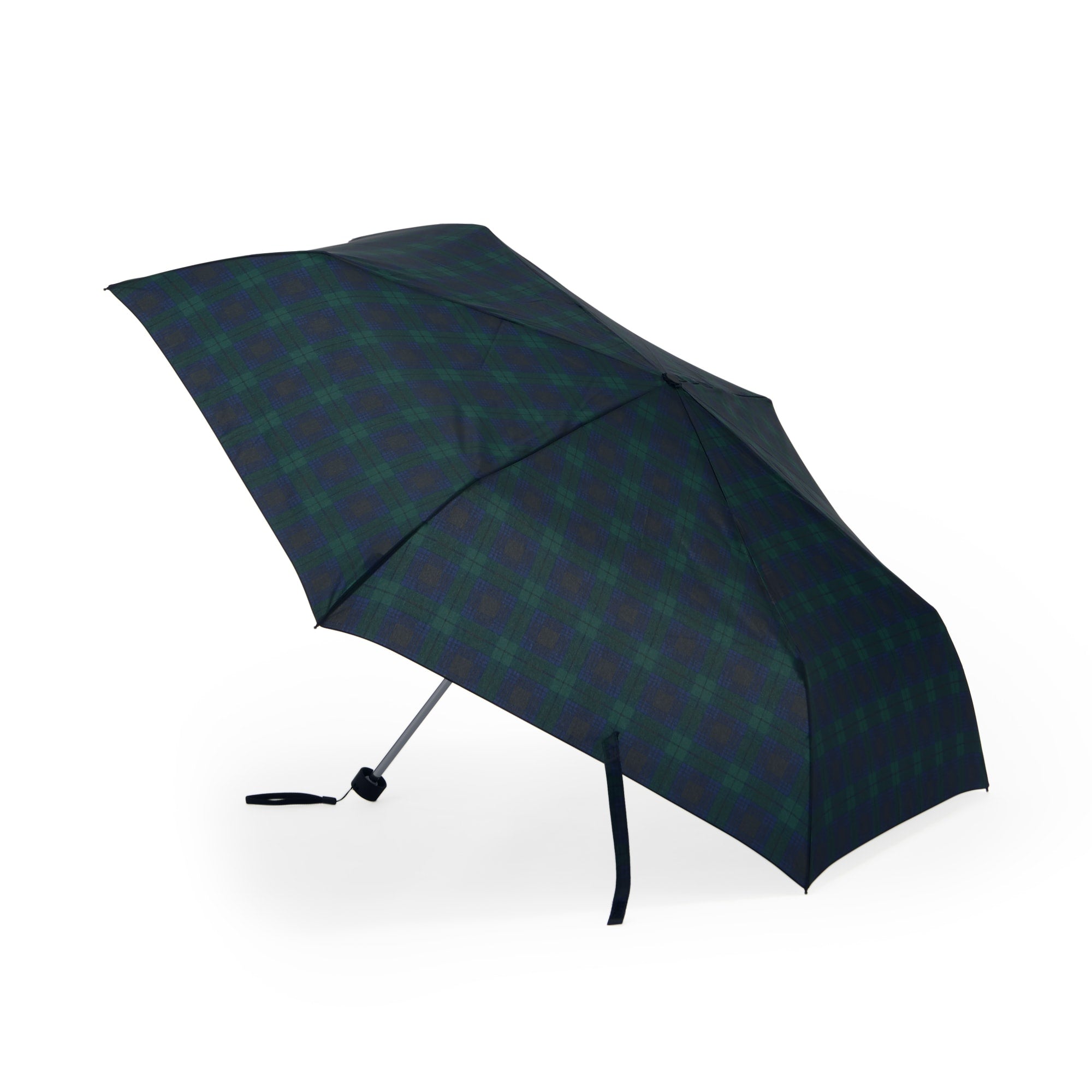 Compact Foldable Umbrella - Dark Green Check - Image 3
