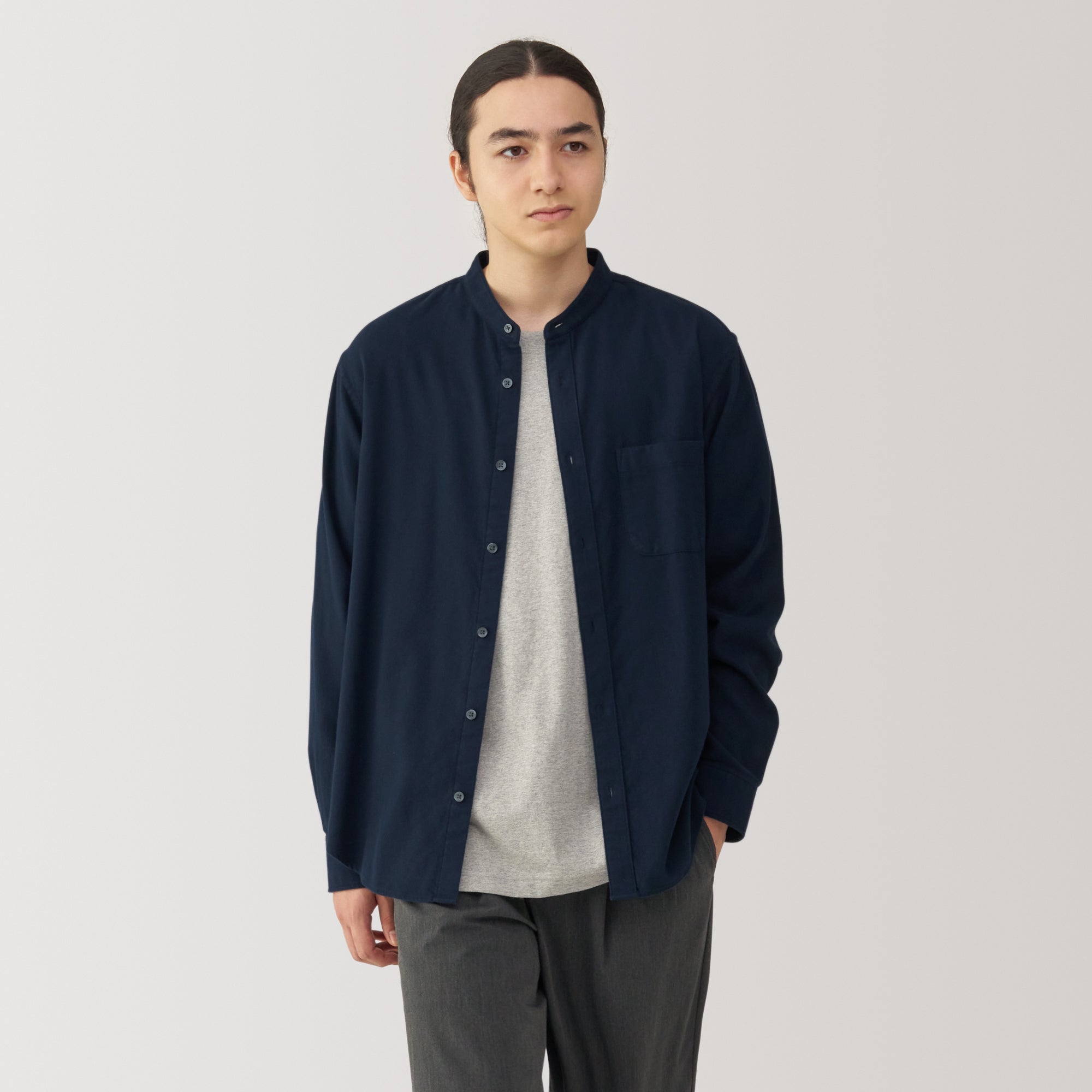 Men's Flannel Stand Collar Long Sleeve Shirt