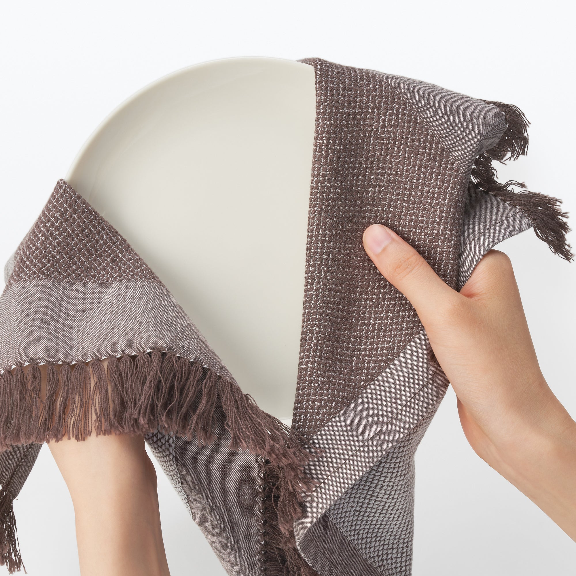 Indian Cotton Multipurpose Cloth with Fringes - Brown - Image 2