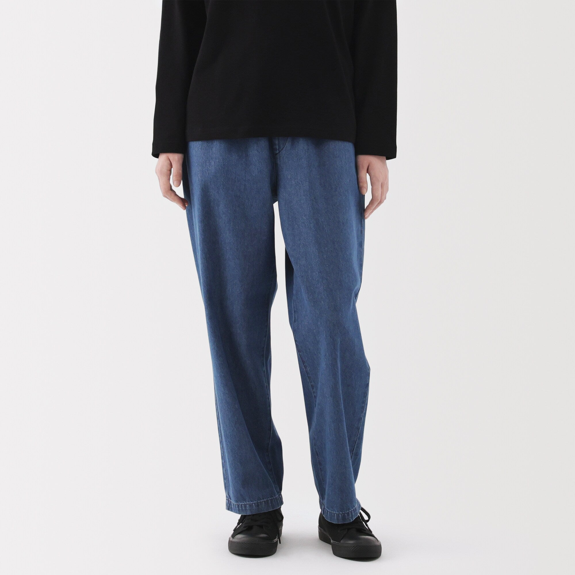 Washed Denim Easy Tapered Pants - Image 3