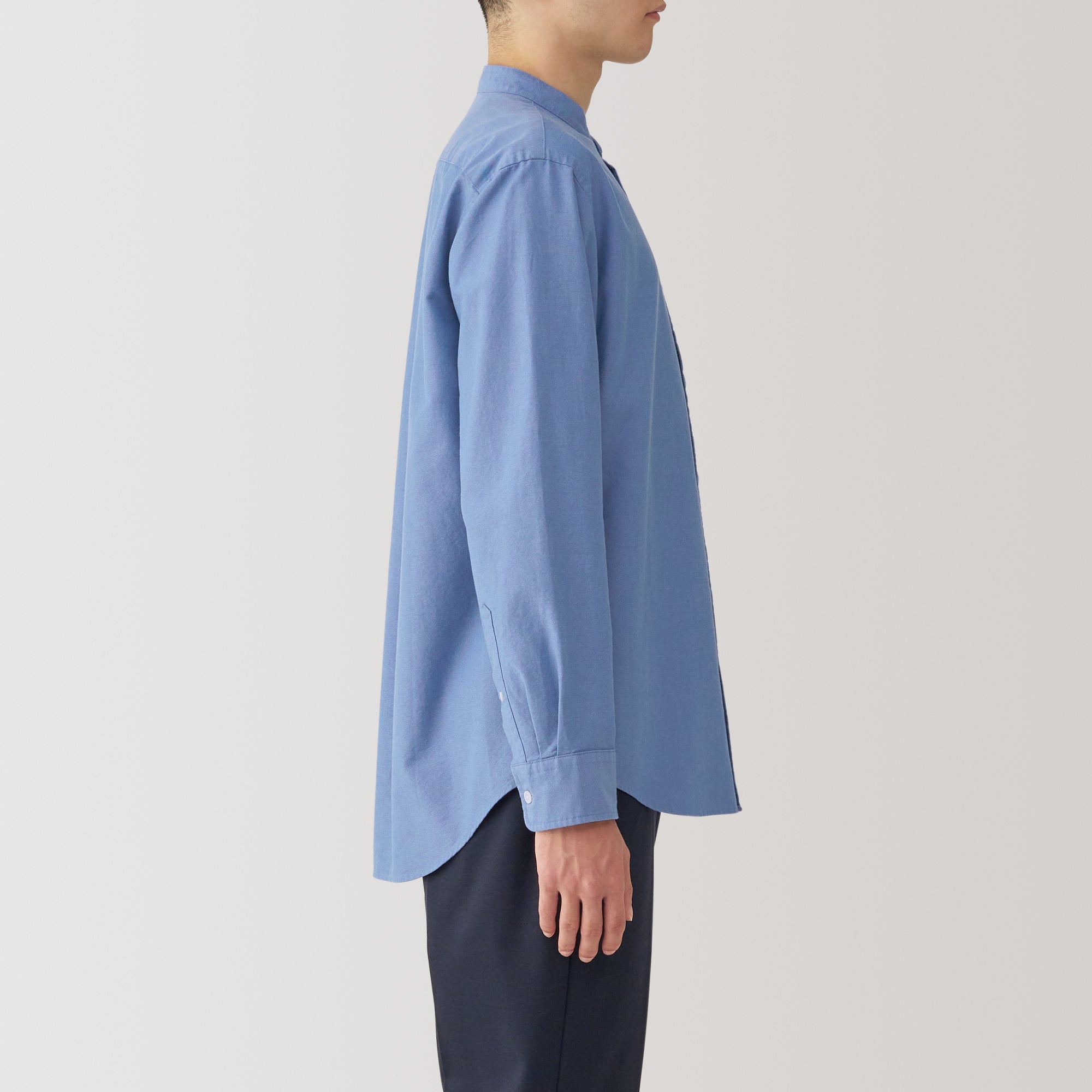 Men's Washed Oxford Stand Collar Long Sleeve Shirt - Image 29