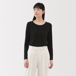 Women's Stretch Ribbed Crew Neck Long Sleeve T-Shirt